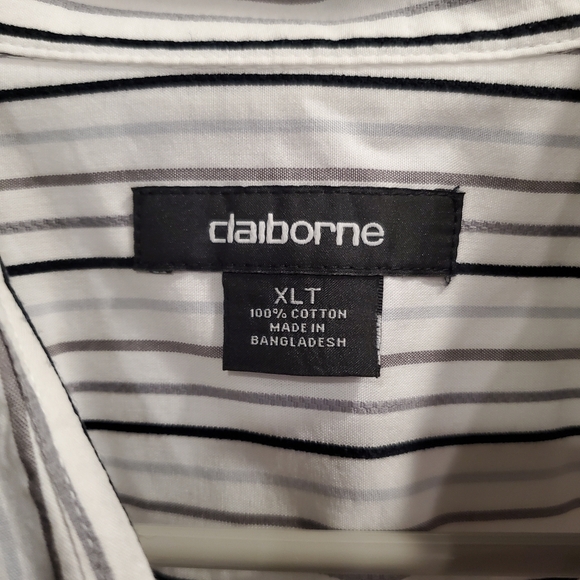 Men's Claiborne Long Sleeve Stripe Shirt Black/Grey Size XLT - Picture 4 of 4